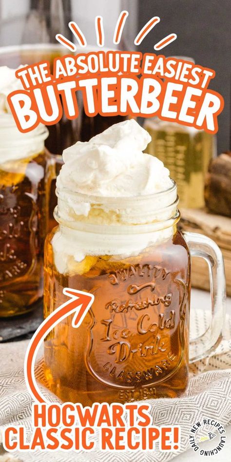 This butterbeer drink has a rich creamy butterscotch flavor and tastes just like the famous drink that Harry Potter and friends enjoyed. How To Make Butterbeer, Harry Potter And Friends, Letter To Hogwarts, Butter Beer Recipe Harry Potter, Homemade Butterbeer, Harry Ron And Hermione, Butterscotch Syrup, Harry Potter Movie Night, Harry Potter Butter Beer