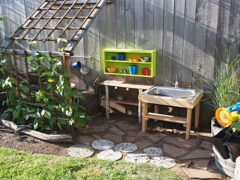 How to Make Your Backyard Kid-Friendly Diy Pallet Outdoor Projects, Backyard Urban Farm, Nature Play Space, Montessori Backyard, Natural Outdoor Play Spaces, Nature Play Backyard, Montessori Outdoor Play, Simple Mud Kitchen, Family Backyard Layout