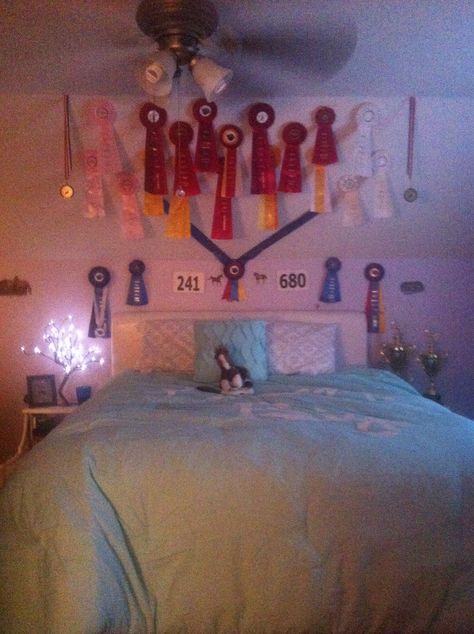 Teen bedroom idea for horse girls Horse Inspired Bedroom, Horse Room Ideas, Horse Bedroom Ideas For Teens, Zara Bedroom, Equestrian Room, Bedroom For Teens, Horse Awards, Equestrian Bedroom, Awards Display