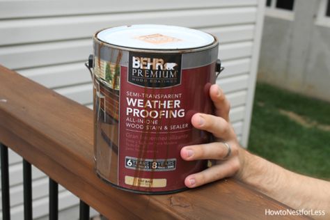 behr wood stain chocolate semi transparent for the swing set. Behr Wood Stain, Deck Stain Ideas, Stained Deck, Fence Paint Colours, Deck Stains, Deck Staining, Deck Stain Colors, Cedar Stain, Semi Transparent Stain