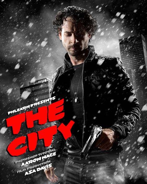 How to Make a Sin City Portrait in Photoshop (Part 1) In today's episode you will learn how to create a background from scratch in Photoshop. We show you h Skyline Background, High Contrast Black And White, Composite Images, City Portrait, Black Jackets, Sky Photos, Today Episode, Sin City, Black N White Images