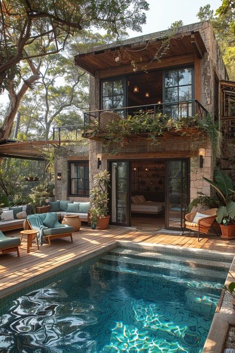 Aesthetic House With Pool, Wooden House With Pool, Tiny Villa With Pool, Bali Loft House, Bali Villas With Pool, Peaceful Backyard, Battle Stations, Paradise Resort, Luxury Pools Backyard