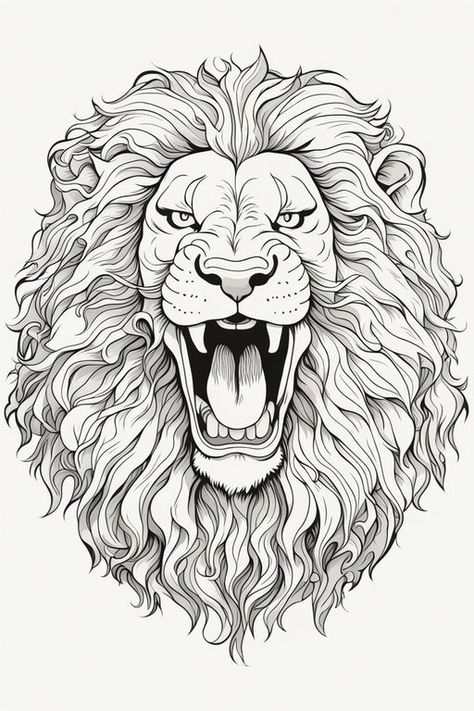 Lion Colouring, Roaring Lion Drawing, Roaring Lion Tattoo, Chest Tattoo Stencils, Lion Coloring Pages, Lion Sketch, Mandala Book, Idea Tattoo, Egypt Tattoo