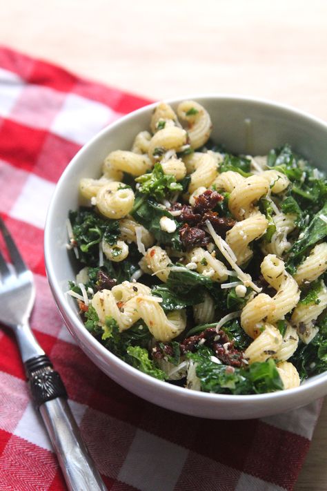 Kale Feta Pasta Salad Recipe | Sarah's Cucina Bella Kale Pasta Salad Recipes, Pasta Salad With Kale, Kale And Feta Salad, Pasta Kale Salad, Kale Sundried Tomato Pasta Salad, Kale Pasta Salad With Sun Dried Tomatoes, Mediterranean Kale Pasta Salad, Pasta With Kale, Kale And Tomato Pasta