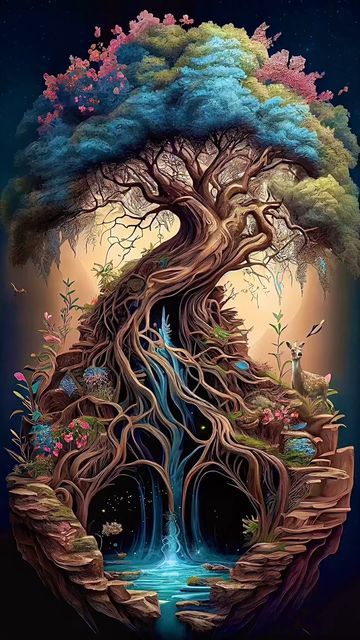 Fantasy Tree Drawing, Mother Earth Art, Fantasy Tree, Magical Tree, Tree Of Life Art, Hur Man Målar, Kraf Diy, Mystical Art, Tree Drawing