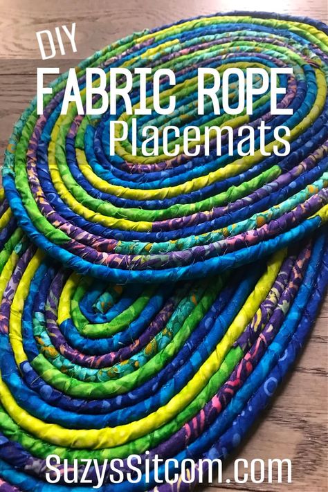 Coiled Rope Basket Diy, Rope Placemats, Recycling Fabric, Coiled Fabric Bowl, Trivets Diy, Fabric Rope, Diy Placemats, Rope Bowls, Diy Rope Basket