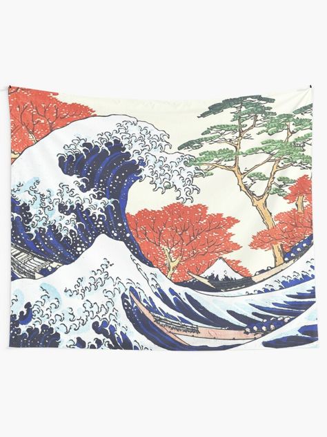 "Great Wave off Kanagawa" Tapestry by ind3finite | Redbubble Wave Tapestry, Waves Cartoon, The Great Wave, Japanese Waves, Great Wave Off Kanagawa, Large Artwork, Ukiyo E, Japanese Aesthetic, Cozy Throws