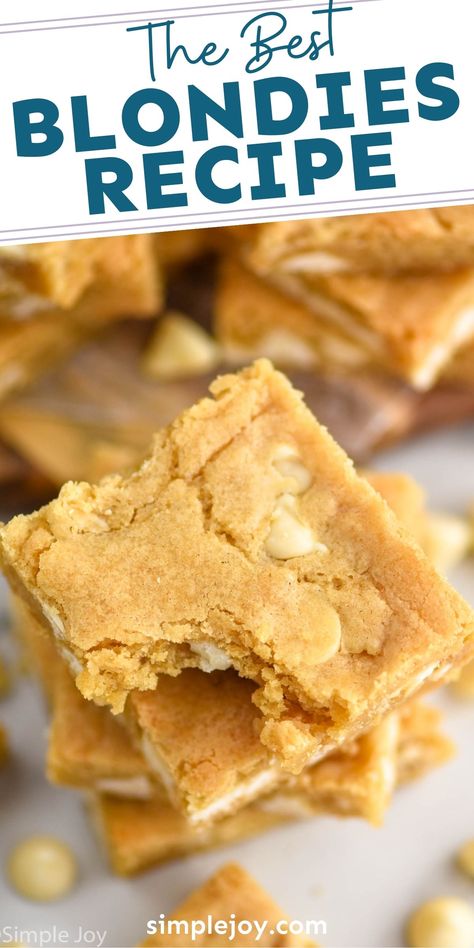 Sheet Pan Blondies Recipe, Best Blondies Recipe Blonde Brownies, Blondies Recipe Easy Cake Mixes, Blond Brownies Recipe Easy, Blondie Cookie Bars, Blondie Bars Recipe, Blondes Recipe, Easy Bar Cookies Recipes, Blondies Recipe Classic