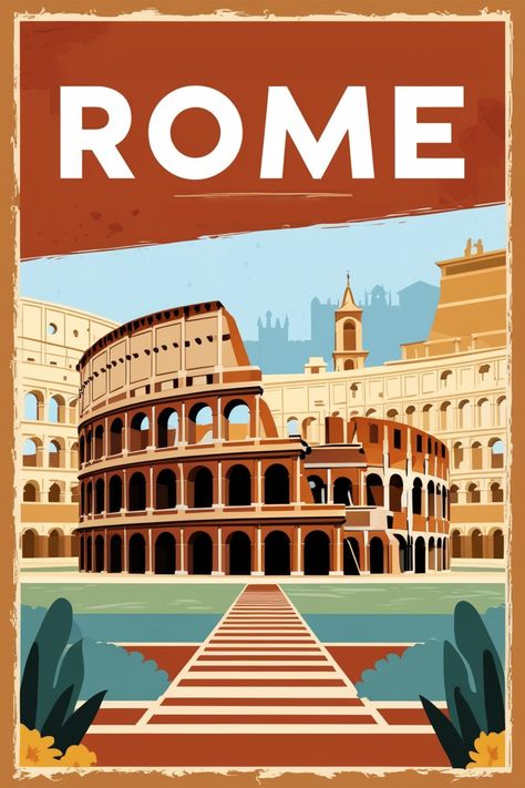 Rome Colosseum, Landmarks Art, Vintage Poster, Travel Poster, Design Modern, Art Vintage, 1 Day, Travel Art, Vintage Prints