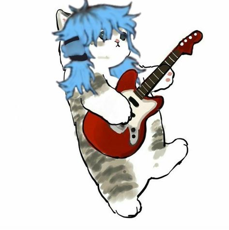 Sally Cat, Sally Face, A Drawing, Blue Hair, Guitar, Hair, Blue