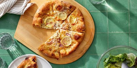 Lemon-and-Italian-Cheese Pizza Recipe | Martha Stewart Lemon Pizza, Lemon Coffee, Cheese Pizza Recipe, Lemon Cheese, Pbs Food, Martha Stewart Recipes, Healthy Pizza, Italian Cheese, Meyer Lemon