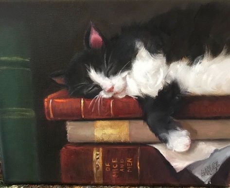 Tuxedo Cat Art, Catching Mice, Gallery Ideas, Muse Art, Cat Books, Painted Books, Cat Sleeping, Persian Cat, Cat Aesthetic