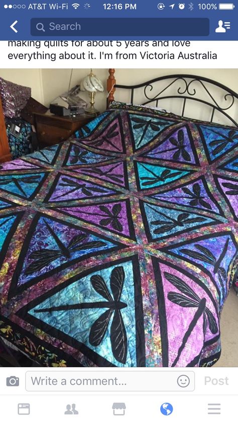 I HAVE to make myself one of these! Wildlife Quilts, Stained Glass Quilt, Butterfly Quilt, Batik Quilts, Dragonfly Art, Lap Quilts, Patchwork Quilt Patterns, Dragon Fly, Star Quilts