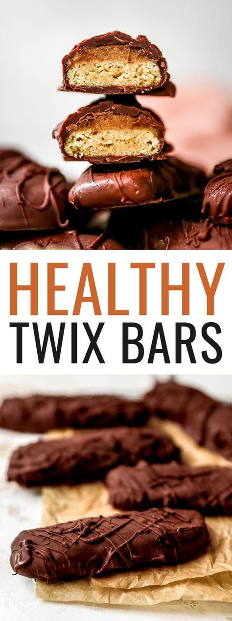 These healthy Twix bars are vegan, gluten-free – made with an almond flour crust and a date caramel filling. They taste like the real deal and are sure to satisfy your candy craving! Healthy Twix Bars, Twix Bites, Almond Flour Crust, Twix Bars, Date Caramel, Caramel Filling, Twix Bar, Healthy Candy, Fun Foods