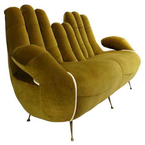 An Italian 50's-60's Sofa In The Form Of Cupped Hands - come on....I just had to pin it!! 50s Sofa, Weird Furniture, Sofa King, Unusual Furniture, Apartment Stuff, Unique Chair, Funky Furniture, Creative Furniture, Interesting Stuff