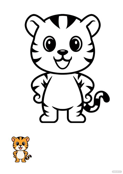 Free Tiger Cub Coloring Page Tiger Coloring Pages Free Printable, Cute Tiger Drawing Easy, Tiger Simple Drawing, Tiger Drawing Simple, Simple Tiger Drawing, T For Tiger, Tiger Drawing Easy, Tiger Drawing For Kids, Cute Tiger Drawing