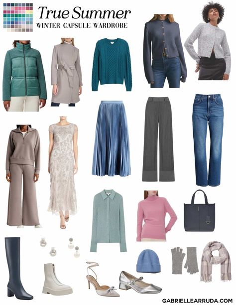 Cool Summer Capsule Wardrobe, True Summer Capsule, True Summer Capsule Wardrobe, Capsule Wardrobe For Winter, True Summer Color Palette, True Winter Palette, Autumn True, Color Analysis Summer, Cool Summer Palette