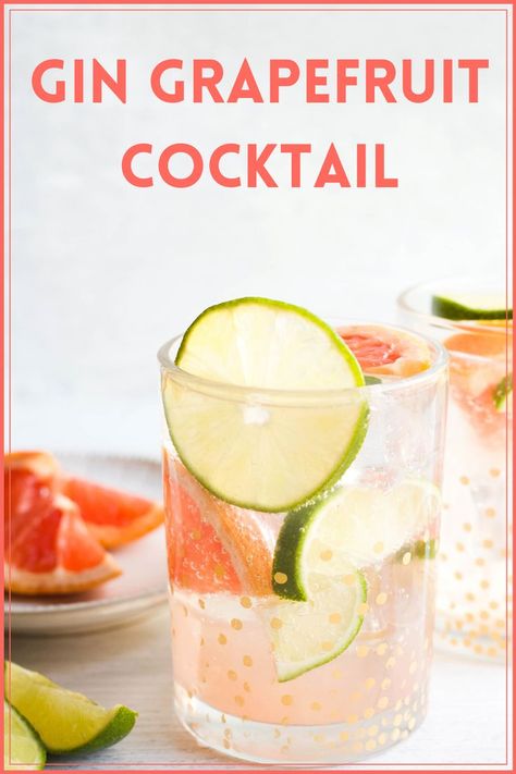 A refreshing Gin Grapefruit Cocktail with lime and sparkling water. Lightly sweet and packs a punch of tangy flavor. Gin Punch Recipe, Gin And Grapefruit, Grapefruit Gin Cocktail, Sparkling Water Recipes, Gin And Soda, Smoked Cocktails, Grapefruit Cocktail, Mommy Juice, Crescent Recipes