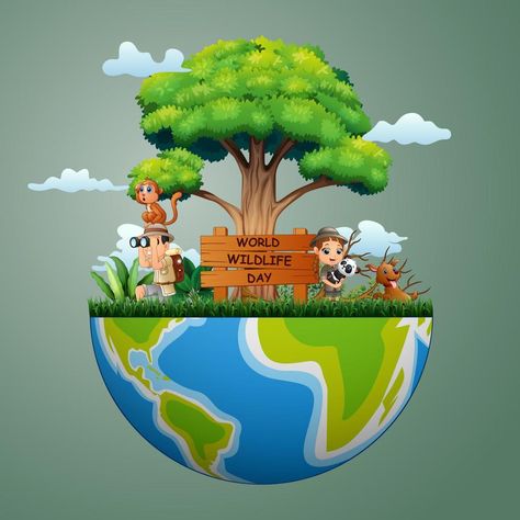 Save Mother Earth Poster, Animal Paper Craft, Paper Craft Ideas For Kids, World Wildlife Day, Project Cover Page, School Kids Crafts, Earth Poster, Wildlife Day, Welcome To School