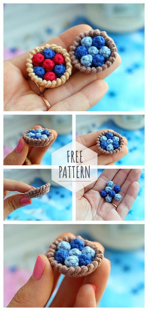 Crochet Toy Berry Cake Pattern Beginner Crochet Projects Step By Step How To Make, Crochet Mini Food Free Pattern, Crochet Luma Pattern, Crochet Berries Free Pattern, Crochet Mini Food, Crochet Dessert Free Pattern, Blueberry Crochet Free Pattern, Tiny Crochet Patterns, Crochet Cake Free Pattern