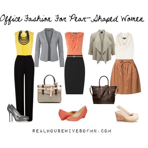 office wear for pear shapes - Polyvore Pear Body Shape Outfits, Pear Shape Fashion, Pear Shaped Outfits, Apple Shape Outfits, Types Of Body Shapes, Pear Shapes, Pear Shaped Women, Look Office, Mode Tips