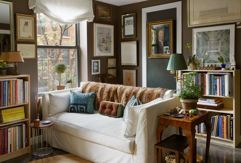 Tour the Jewel Box Nolita Apartment of Designer Marshall Neve – Frederic Magazine Nyc Apartment Inspo, Traditional Gallery Wall, White Loveseat, Petite Sofa, Rattan Daybed, Mahogany Desk, Billy Bookcase, Downtown Manhattan, Marble Decor