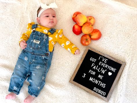 3 month milestone in early fall, late september. Letterboard and apples. 8 Month Baby Photoshoot September, 1 Month Fall Photoshoot, Five Month Milestone Picture, September Baby Pictures Ideas, 3 Month Old Milestones Letterboard, Newborn Apple Photoshoot, September Month Baby Photoshoot, November 3 Month Baby Pictures, 4 Months Milestones Pictures