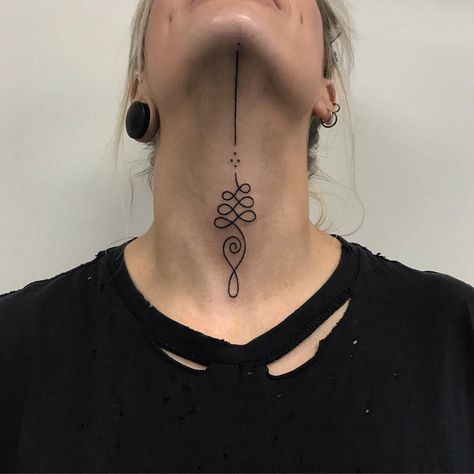 Hand Poked Tattoos on Instagram: “Unalome. Thank you so much Elise for the trust! #handpoked at @laflorsagradatattoo #stickandpoke #unalometattoo” Unalome Tattoo Neck, Unalome Neck Tattoo, Uli Tattoo, Tattoo Ear, Wizard Fashion, Ankh Tattoo, Throat Tattoo, Unalome Tattoo, Tattoo Board