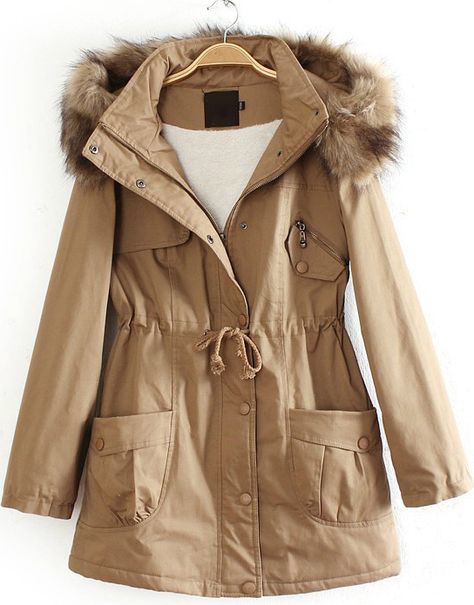 Brown Parka, Khaki Parka, Faux Fur Collar Coat, Faux Coat, Khaki Coat, Faux Fur Hooded Coat, Fur Hood Coat, Collared Coat, Parka Coat