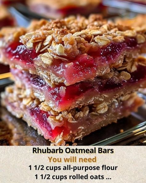 Ashley’s Recipes Rhubarb Oatmeal Bars Recipes, Rhubarb Oatmeal Bars, Rhubarb Desserts Recipes, Rhubarb Oatmeal, Oatmeal Bars Recipes, Easy Apple Crisp Recipe, Rhubarb Desserts, Apple Recipes Easy, Apple Crisp Recipes