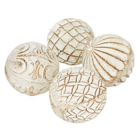 White Ceramic Handmade Carved Decorative Ball Orbs & Vase Filler with Varying Patterns (Set of 4) - Bed Bath & Beyond - 34431138 White And Gold Vase, Decorative Orbs, Gold Vase, Country Cottage Style, Cottage Style Homes, Round Vase, Gold Vases, Ceramic Handmade, Ceramic Jars