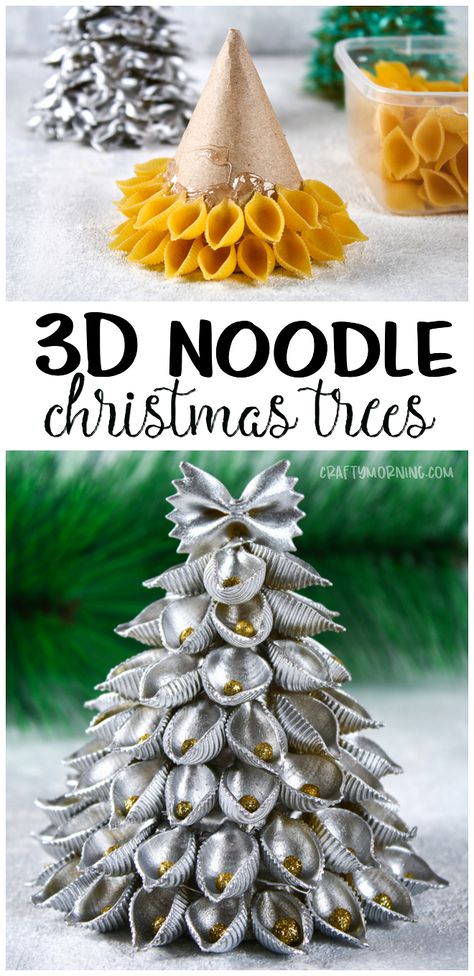 Make 3D noodle pasta christmas trees for a christmas craft with the kids! So easy and pretty for decorations. Unique christmas art project to make. Bow tie noodles and shells! #artsandcrafts Bow Tie Noodles, Homemade Christmas Crafts, Noodle Pasta, Christmas Art Projects, Christmas Crafts To Sell, Christmas Crafts For Adults, Christmas Crafts For Kids To Make, Handmade Christmas Crafts, Christmas Crafts To Make