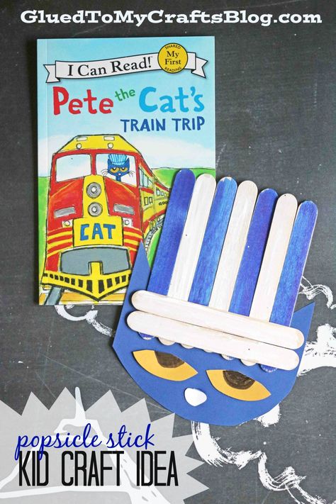 Pete The Cat - Popsicle Stick Train Conductor Hat Kid Craft Idea Conductor Hat Craft, Popsicle Stick Train, Train Conductor Hat, Train Crafts, Popsicle Stick Crafts For Kids, Conductor Hat, Pete The Cats, Diy Preschool, Train Trip