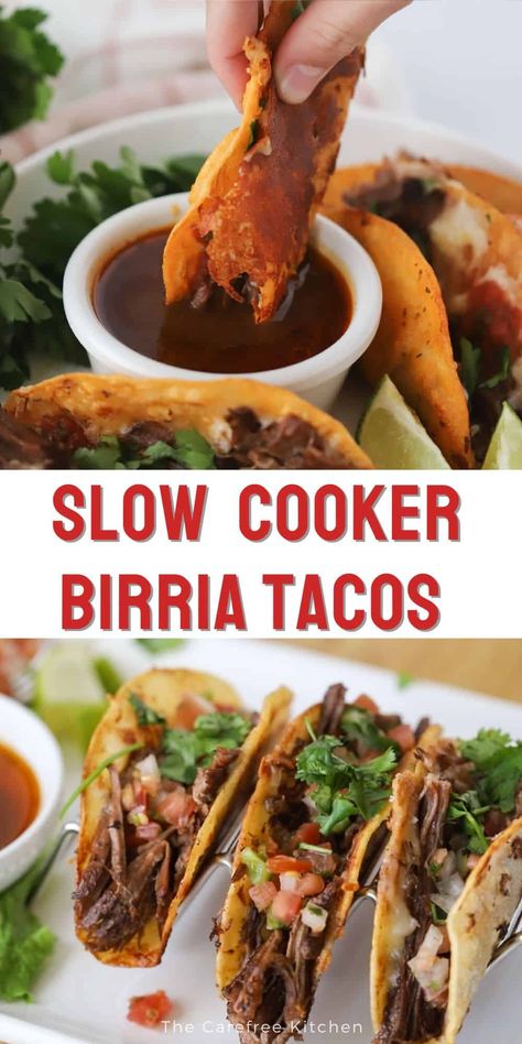 Slow Cooker Beef Tacos Recipes, Tacos Birria Crockpot, Birria Taco Recipes Easy, Authentic Shredded Beef Tacos, Tacos With Roast Meat, Birra Tacos Crockpot, Easy Beef Birria Recipe Mexican, Birria Tacos Not Spicy, Birria Taco Pizza Recipe