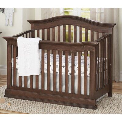 Baby Cache Montana 4-in-1 Convertible Crib Color: Driftwood Cribs For Babies, Brown Crib, Small Crib, Baby Delivery, Future Baby Ideas, Arched Headboard, Baby Playpen, Portable Crib, Crib Toddler Bed