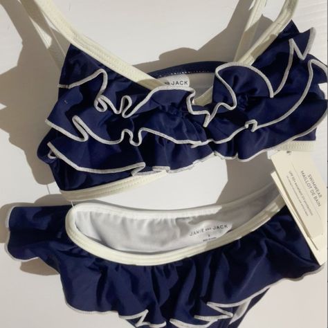 Adorable, Nautical, 2-Piece Ruffle Bikini From Janie & Jack Has Never Been Worn, Has The Tags And Is Complete With The Hygienic Seal. Super Cute For Your 4/5 Yr Old This Summer Be It On The Waves Or Land. Aesthetic Two Piece Swimsuit, Victorian Bathing Suit, Shoujo Bathing Suit, 90s Bikinis Style, Swim Skirt Set, Shojo Swimsuit, Cute One Peice Bathing Suits, Cute Swimming Suits For Teenagers, 2000s Bathing Suits