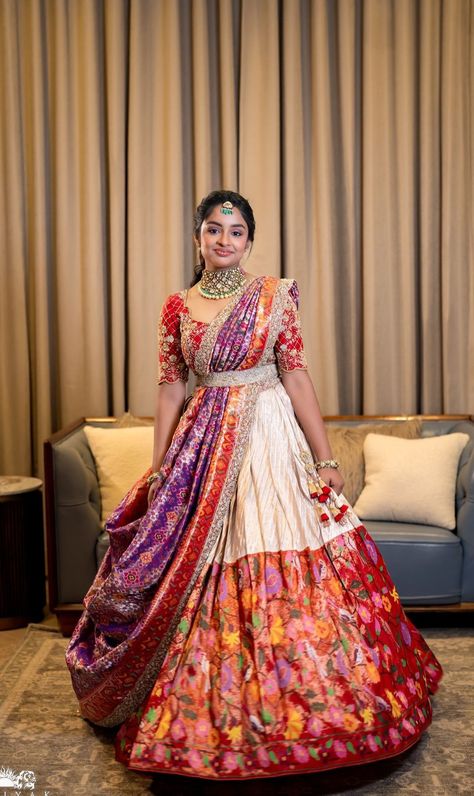 Langa Voni Half Saree Function, Engagement Half Saree, Half Saree For Engagement, Simple Half Saree, Pattu Lehenga Half Saree, Langa Voni Half Saree, Pink Half Sarees, Saree Function