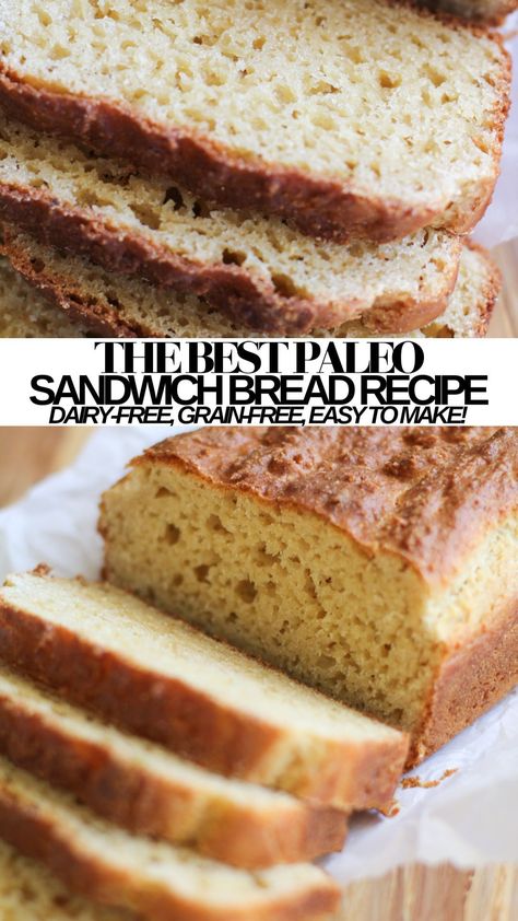 Paleo Bread Recipe Easy, Bread Made With Almond Flour, Tapioca Flour Recipes, Paleo Sandwich Bread, Gluten Free Sandwich Bread Recipe, Grain Free Bread Recipe, Coconut Flour Bread Recipes, Almond Flour Bread Recipes, Paleo Sandwich