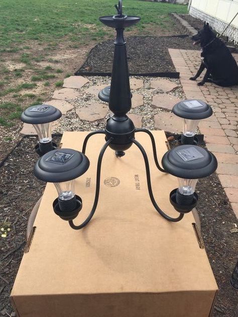 Solar Chandelier, Solar Lights Diy, Solar Light Crafts, Outdoor Cooler, Patio Grande, Landscape Lighting Design, Outdoor Chandelier, Old Lights, Backyard Lighting