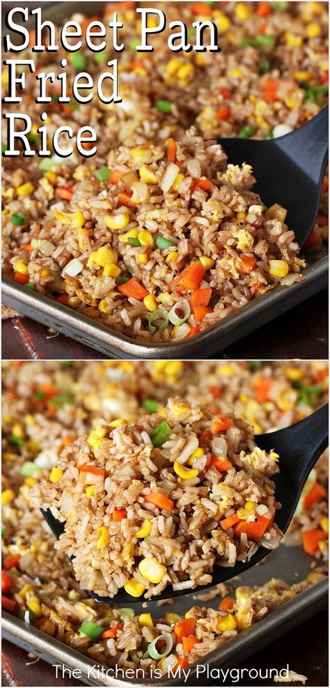 Stir Fry Rice With Chicken, Pork Stir Fried Rice, Sheet Pan Fried Rice Damn Delicious, One Pan Stir Fry, Stir Fry Easy Recipe, Asian Rice Stir Fry, Oven Stir Fry Chicken, Oven Baked Fried Rice, Stove Top Fried Rice