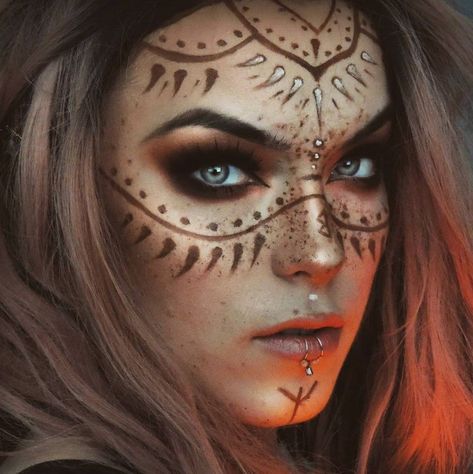 Pagan Makeup, Warrior Makeup, Carnaval Make-up, Viking Makeup, Dark Celestial, Witchy Makeup, Norse Warrior, Fantasy Make-up, Adult Face Painting