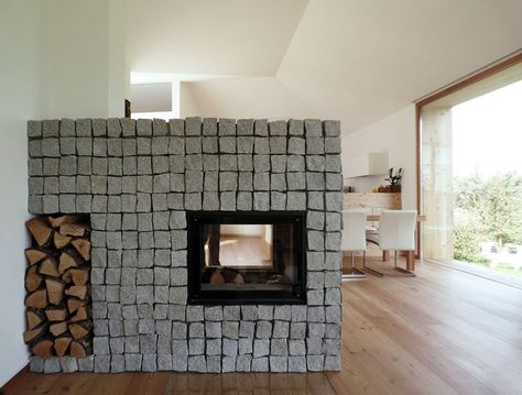 Fireplace Divider Living Room, Modern Woodstoves, Fireplace Indoor, Fireplace Room, Stone Fireplace Surround, Contemporary Entryway, Contemporary Stairs, Contemporary Staircase, Marble Fireplace Surround