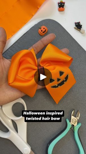 107K views · 8K reactions | What should I do next? 🎃 Halloween inspired twisted hair bow tutorial #hairbowtutorial #bowdiy #hairbowdiy #ribbon #moño #liston | Monica Silva | Ray Parker Jr. · Ghostbusters (Instrumental Version) Hair Bows Diy Ribbon Tutorials, Halloween Bows Diy, Holiday Hair Bows, Ribbon Sculptures, Halloween Hair Clips, Twisted Hair, Halloween Hair Bows, Hair Bow Tutorial, Halloween Bows