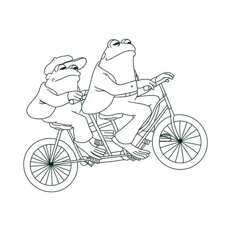 Toad And The Frog Tattoo, Frog And Toad Black And White, Frog On Bike Tattoo, Three Frogs Tattoo, Frog And Toad Tattoo Simple, Frog And Toad Coloring Pages, Frog Toad Tattoo, Frog And Toad Illustration, Frog And Toad Tattoos