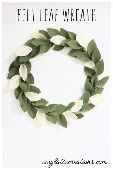 Felt Leaf Wreath - Amy Latta Creations Paper Leaf Wreath Diy, Paper Leaf Wreath, Felt Leaf Wreath, Felt Leaf, Wooden Craft Sticks, Felt Flower Wreaths, Felt Wreath, Small Wreaths, Felt Leaves