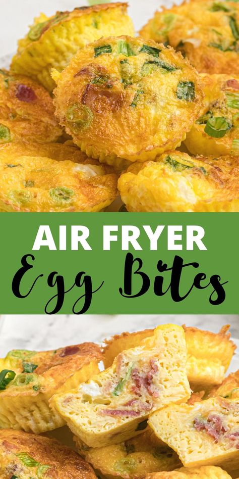 Air fryer egg bites are an easy, delicious, and nutritious breakfast. Each bite is full of the flavors of cheese, onion, and bacon. Air Fry Egg Bites, Egg Bites In Air Fryer, Egg Bites Air Fryer Recipes, Air Fryer Egg Bites Recipes, Air Fryer Breakfast Recipes Eggs, Egg Bites Air Fryer, Air Fryer Egg Bites, Airfryer Breakfast, Recipes Airfryer