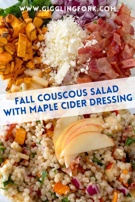 Fall Couscous Salad Harvest Couscous Salad, Cranberry Couscous Salad, Fall Couscous Salad, Fall Couscous, Healthy Couscous Recipes, Honey Mustard Chicken Thighs, Autumn Salad Recipes, Super Salads, Cubed Sweet Potatoes