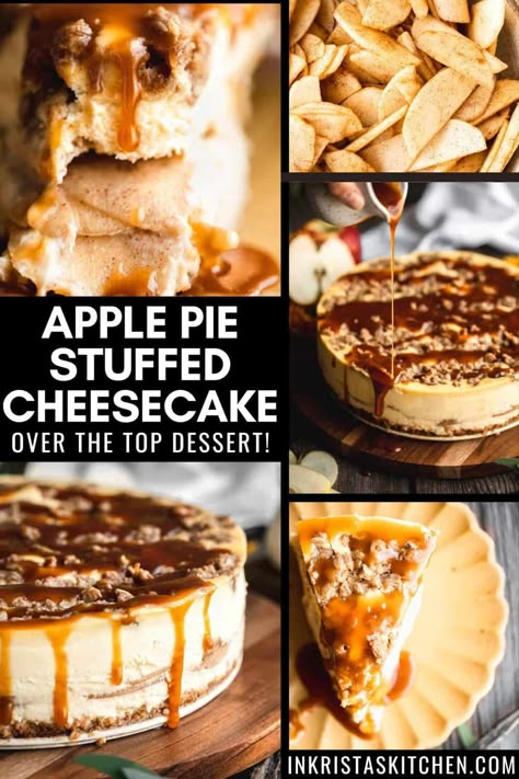 Apple Cobbler Cheesecake, Stuffed Apple Pie Cheesecake, Apple Stuffed Cheesecake, Caramel Apple Pie Cheesecake, Carmel Apple Pie Cheesecake, Stuffed Cookie Pie Recipe, Apple Pie Stuffed Cheesecake Recipe, Apple Pie Stuffed Cheesecake, Fancy Apple Pie