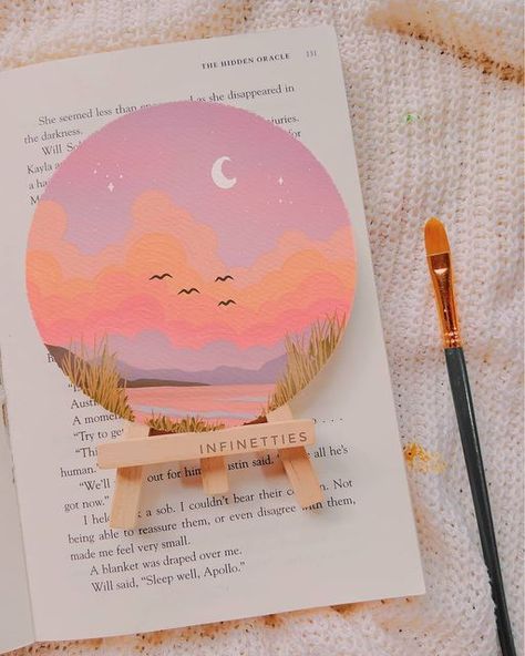 Aesthetic Landscape Painting, Posca Ideas, Circular Canvas Painting, Landscape Painting Ideas, Painting Ideas Easy, Aesthetic Landscape, Gouache Illustrations, Pastel Landscape, Easy Art Projects