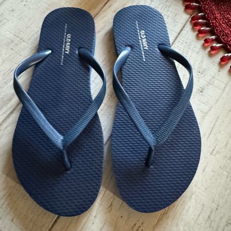 New , Navy Blue Kim’s Closet Plastic Sandals, Old Navy Flip Flops, Navy Sandals, Grey Sandals, Rubber Sandals, Navy Shoes, Navy Linen, Suede Lace, Old Navy Women